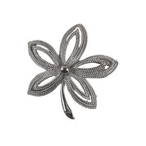 Vintage Crown Trifari Silver Tone 5-Petal Flower Brooch Pin–Costume Jewelry